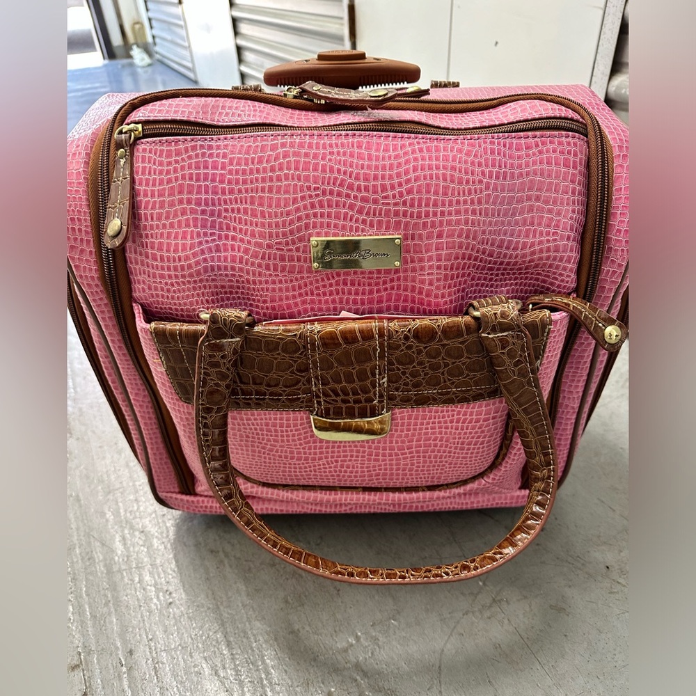 Samantha Brown Croco Underseater Rolling Travel Bag - Lilac 14.15Lx7.75Wx16.25H